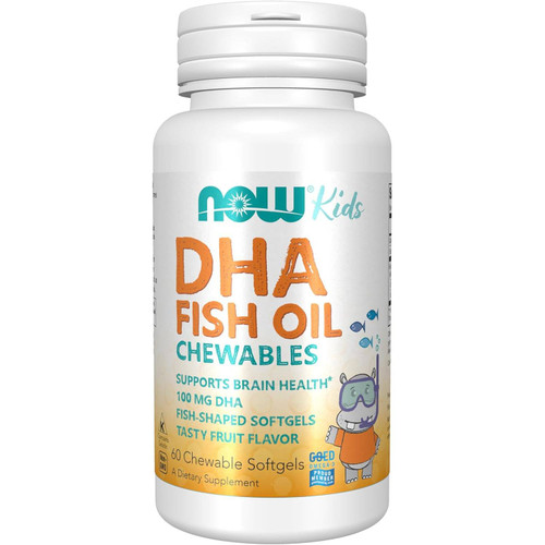 NOW Foods Kids DHA Fish Oil Chewables 100 mg DHA 60 chewable softgel bottle