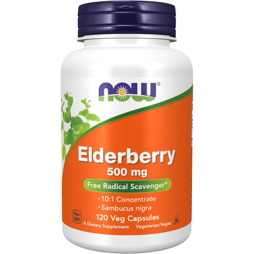 NOW Foods Elderberry 500 mg 120 veg capsules bottle
