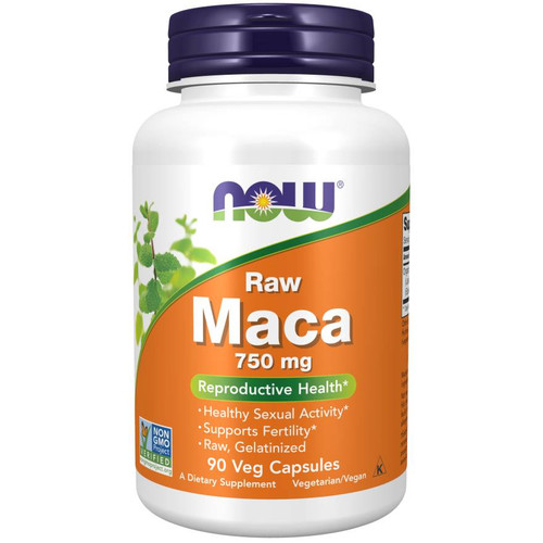 NOW Foods Raw Maca 750 mg 90 veg capsules bottle
