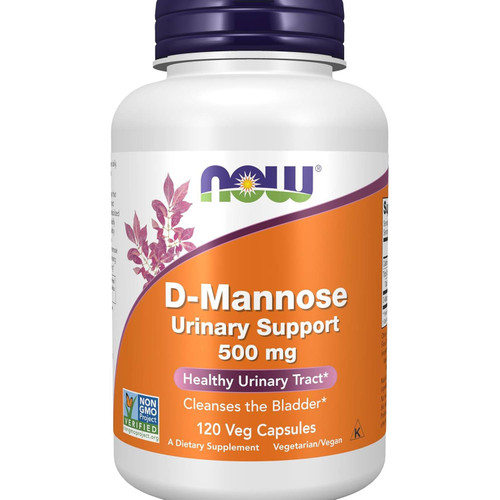 NOW Foods D-Mannose 500 mg 120 veg capsules bottle