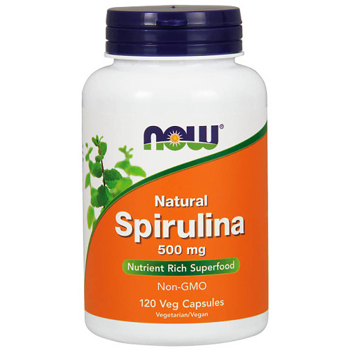 NOW Foods Natural Spirulina 500 mg 120 veg capsules bottle