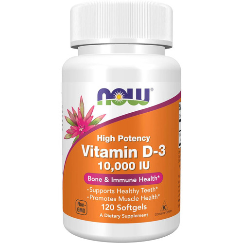 NOW Foods High Potency Vitamin D-3 10,000 IU 120 softgel bottle
