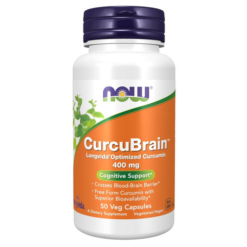 NOW Foods CurcuBrain 400 mg 50 veg capsule bottle