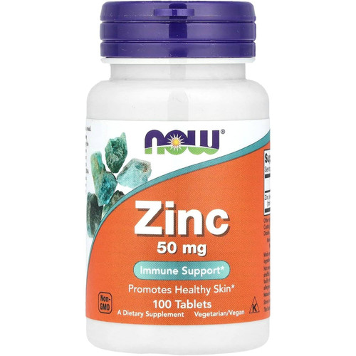 NOW Foods Zinc 50 mg 100 tablets bottle