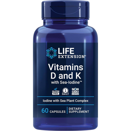 Life Extension Vitamins D and K with Sea-Iodine 60 capsule bottle