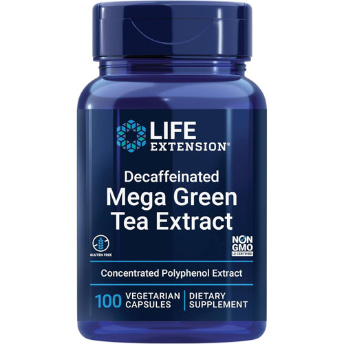 Life Extension Decaffeinated Mega Green Tea Extract 100 vegetarian capsule bottle
