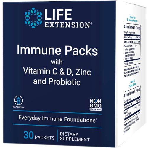 Life Extension Immune Packs with Vitamin C & D, Zinc and Probiotic 30 packet box