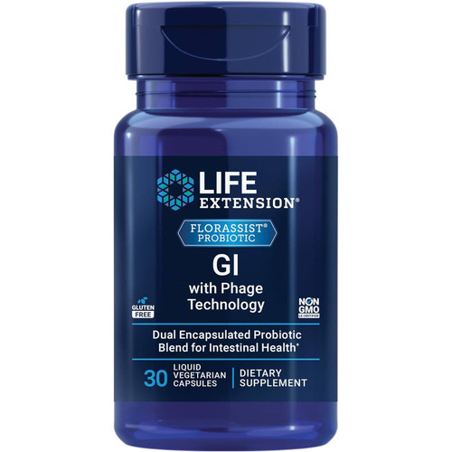 Life Extension FLORASSIST GI with Phage Technology 30 liquid vegetarian capsule bottle