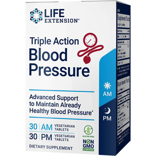 Life Extension Triple Action Blood Pressure 30 AM and 30 PM vegetarian tablets box