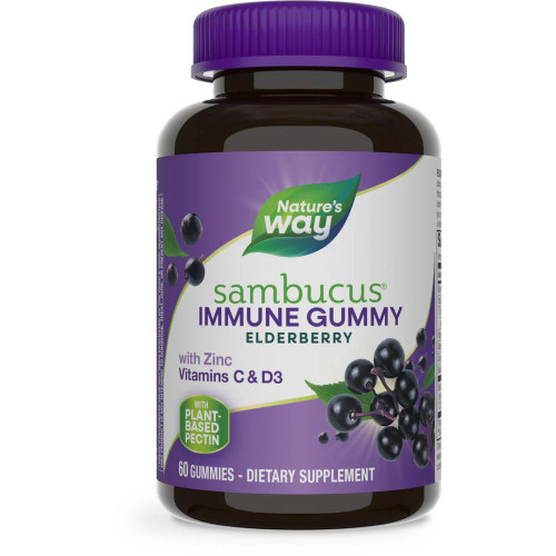 Nature's Way Sambucus Immune Gummy Elderberry with zinc, vitamins C & D3 60 gummy bottle