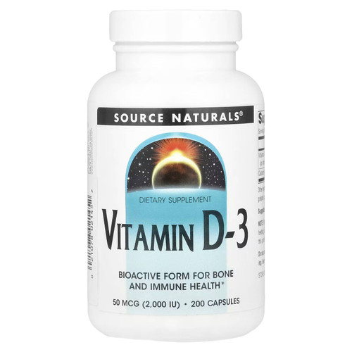 Source Naturals Vitamin D-3 50 mcg (2,000 IU) 200 capsule bottle