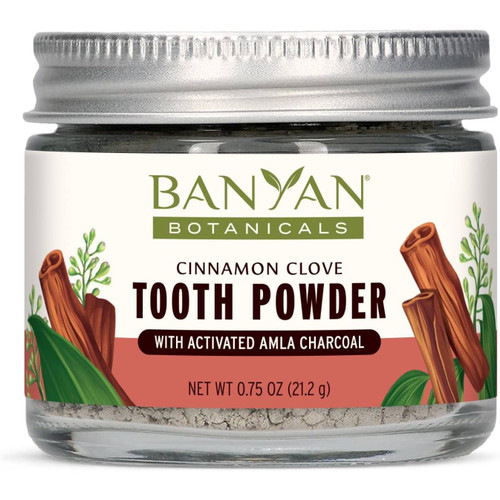 Banyan Botanicals Cinnamon Clove Tooth Powder with activated amla charcoal 0.75 oz (21.2 g) jar