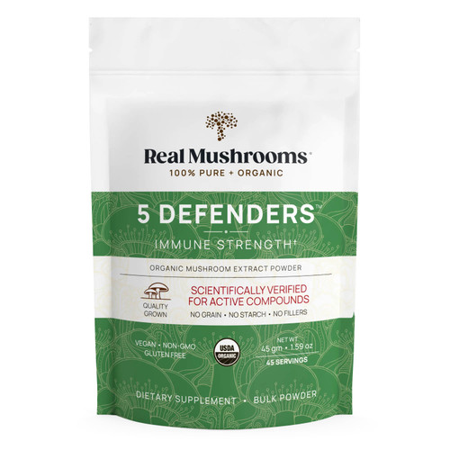 Real Mushrooms 5 Defenders organic mushroom extract powder 45 g pouch