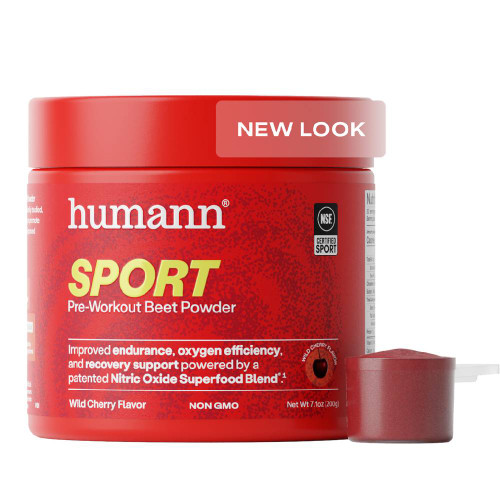 HumanN SPORT Pre-Workout Beet Powder Wild Cherry tub with scoop