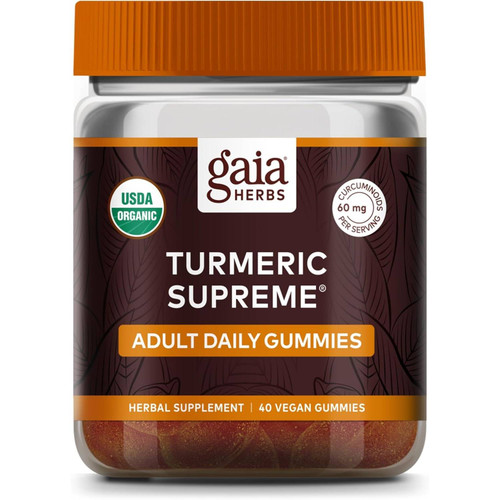 Gaia Herbs Turmeric Supreme Adult Daily Gummies 60 mg curcuminoids 40 vegan gummy bottle