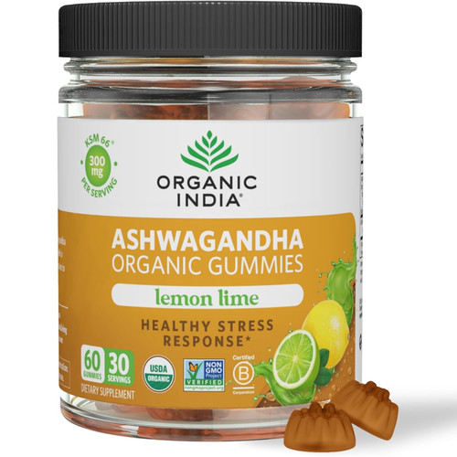 Organic India Ashwagandha Organic Gummies Lemon Lime 60 gummy jar