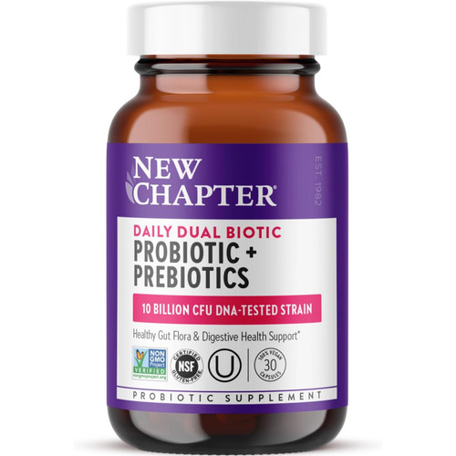 New Chapter Daily Dual Biotic Probiotic + Prebiotics 30 capsule glass bottle