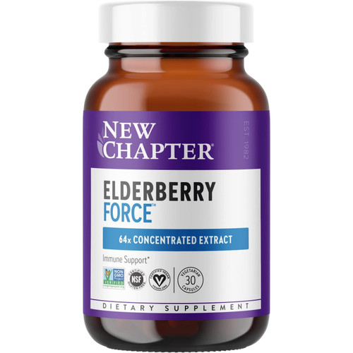 New Chapter Elderberry Force 64x concentrated extract immune support 30 vegetarian capsule bottle