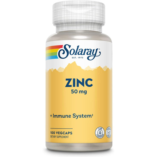 Solaray Zinc 50 mg immune support 100 VegCap bottle