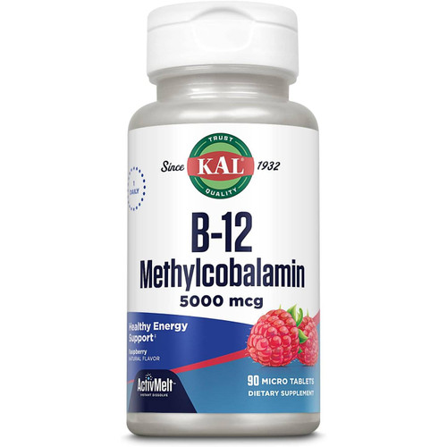 KAL B12 Methylcobalamin 5,000 mcg Raspberry - 90 Tablets