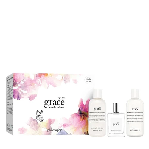 philosophy pure grace eau de toilette gift set trio with floral box