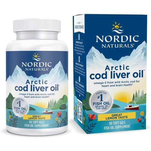 Nordic Naturals Arctic Cod Liver Oil lemon 90 softgels bottle carton