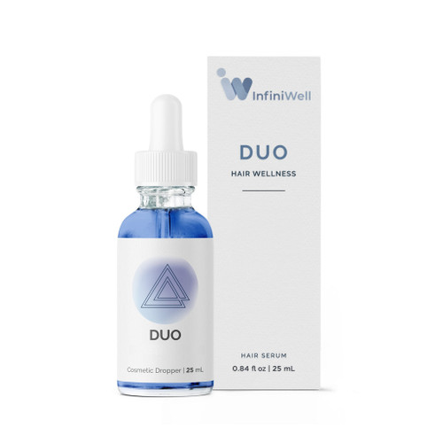 InfiniWell DUO peptide scalp serum 25 ml dropper bottle front view