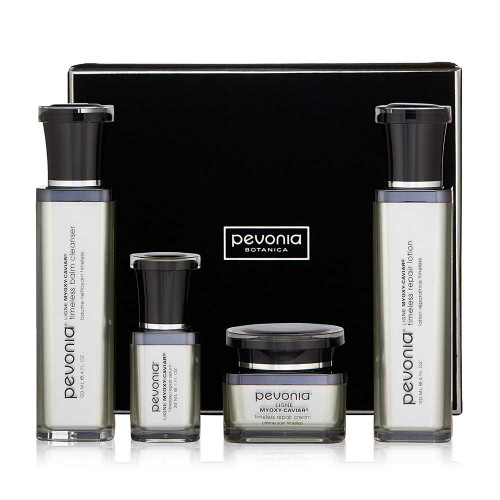 Pevonia Myoxy-Caviar gift box with four products in black presentation case
