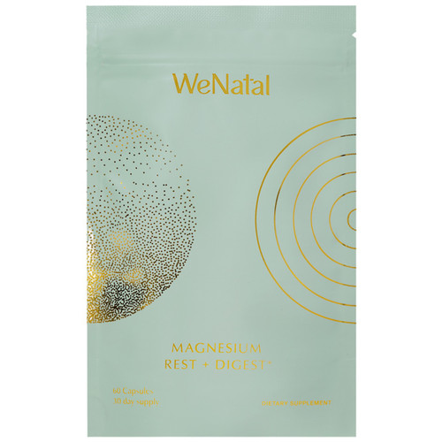 WeNatal Rest + Digest Magnesium 60 vegetarian capsules pouch front label