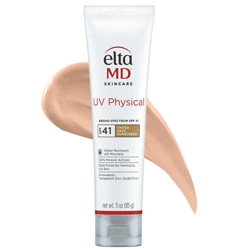 EltaMD UV Physical Broad-Spectrum SPF 41 3 oz tube with tinted swatch