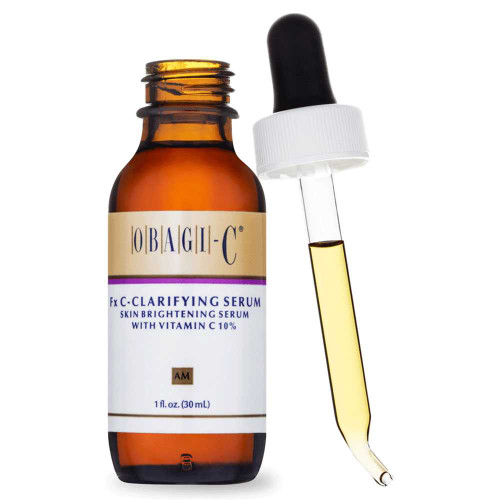 Obagi-C Fx C-Clarifying Serum amber bottle with dropper showing yellow serum