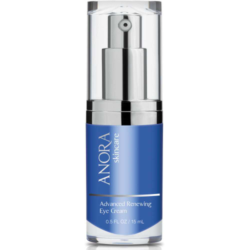 Anora Skincare Advanced Renewing Eye Cream blue pump with clear cap