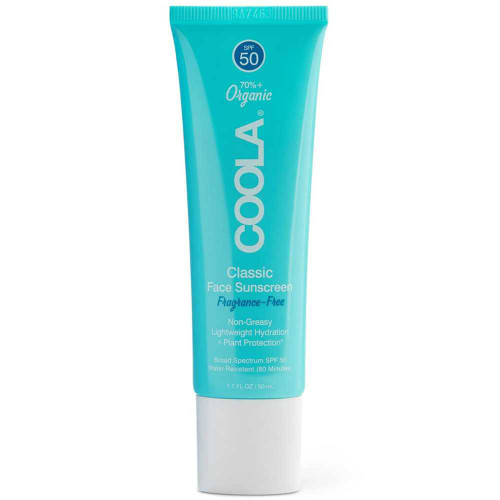 Coola Classic Face Organic Sunscreen SPF 50 fragrance-free teal tube