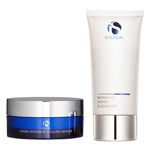 iS Clinical Warming Honey Cleanser tube and Hydra-Intensive Cooling Masque jar