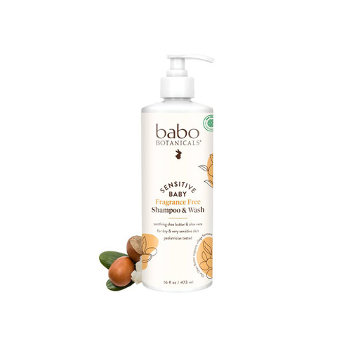 Babo Botanicals Sensitive Baby Fragrance Free Shampoo & Wash 16 fl oz pump bottle