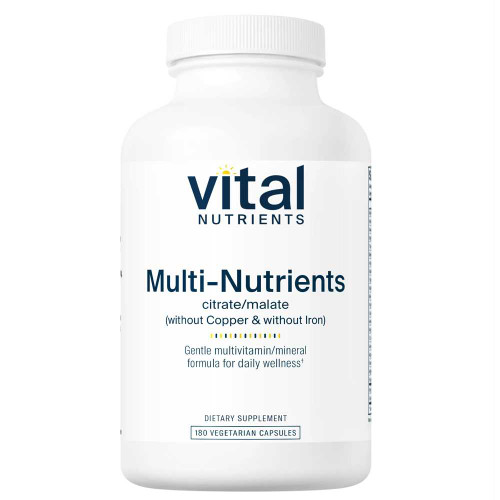 Vital Nutrients Multi-Nutrients 3 citrate/malate without copper and iron 180 vegetarian capsule bottle