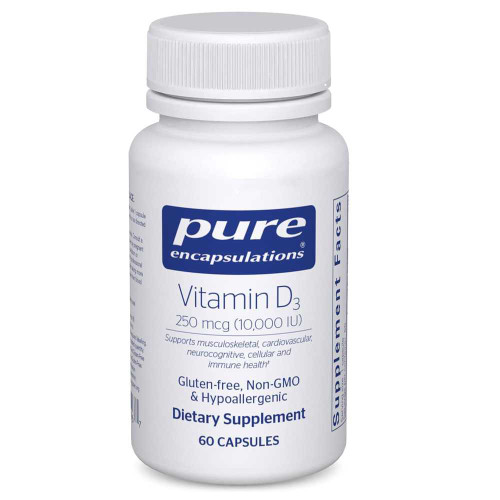 Pure Encapsulations Vitamin D3 250 mcg (10,000 IU) 60 capsule bottle