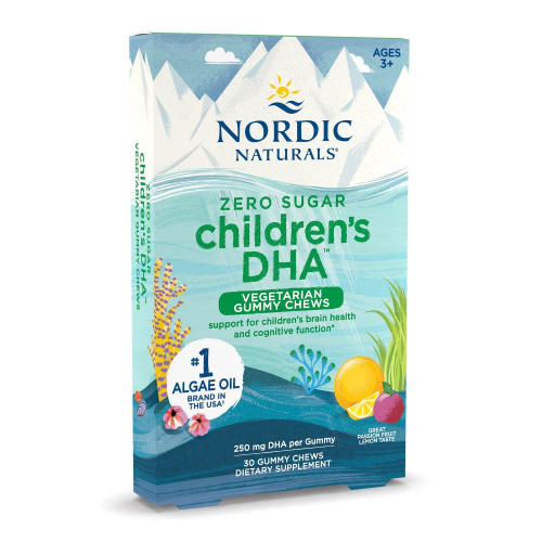 Nordic Naturals Zero Sugar Children's DHA Vegetarian Gummy Chews Passion Fruit Lemon 30 gummy chews box