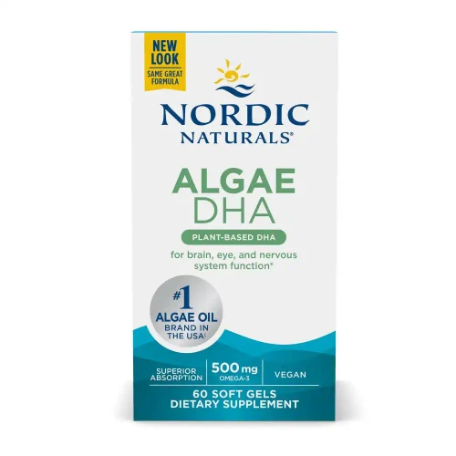 Nordic Naturals Algae DHA 500 mg plant-based 60 soft gels box