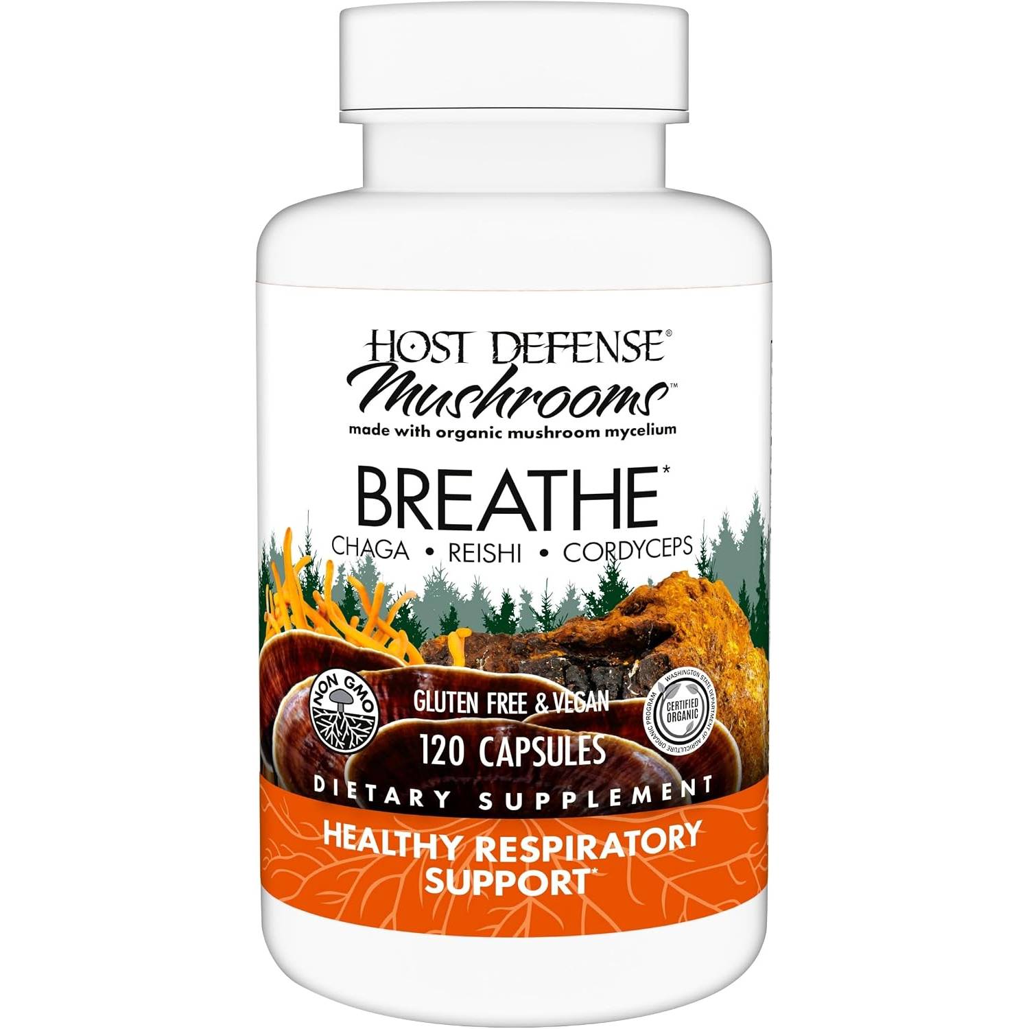 Host Defense Breathe Capsules - Immune & Respiratory Support Mushroom Supplement - Herbal Lung Health Supplement with Chaga, Reishi & Cordyceps