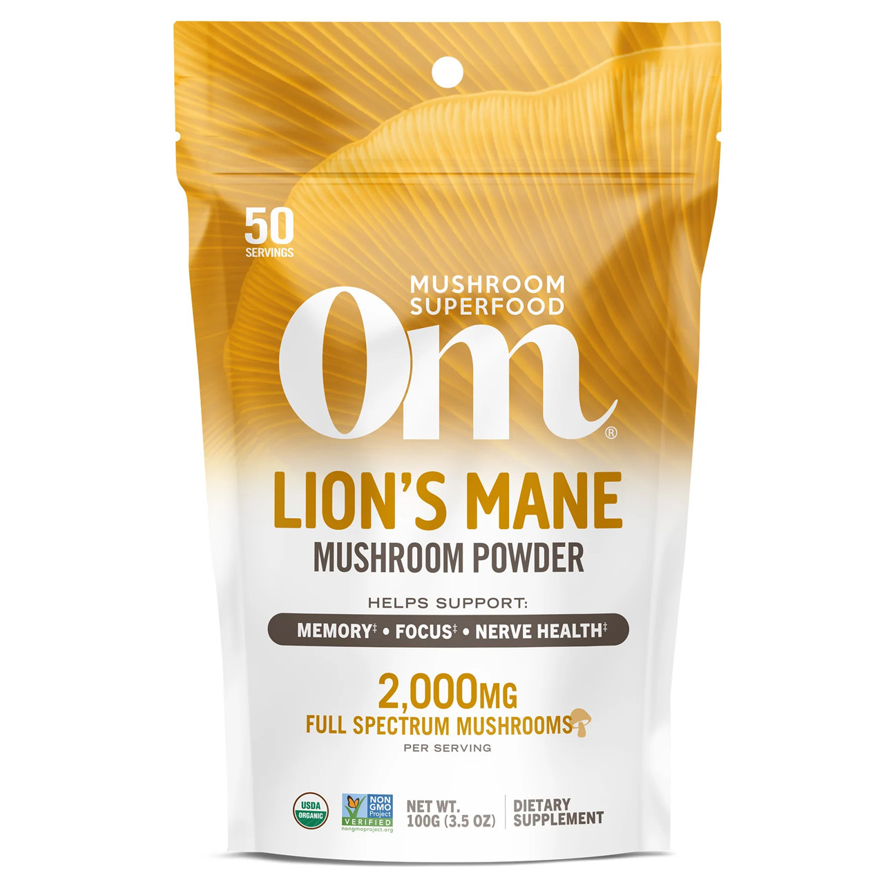 Om Mushroom Lions Mane Mushroom Superfood Powder - 100 Grams 27$