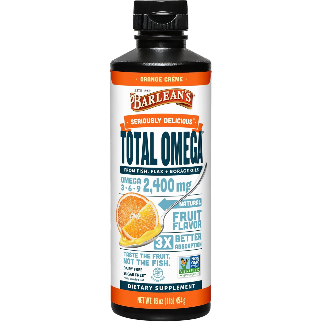 Barleans Organic Oils Seriously Delicious Orange Creme Total Omega - 454 Grams