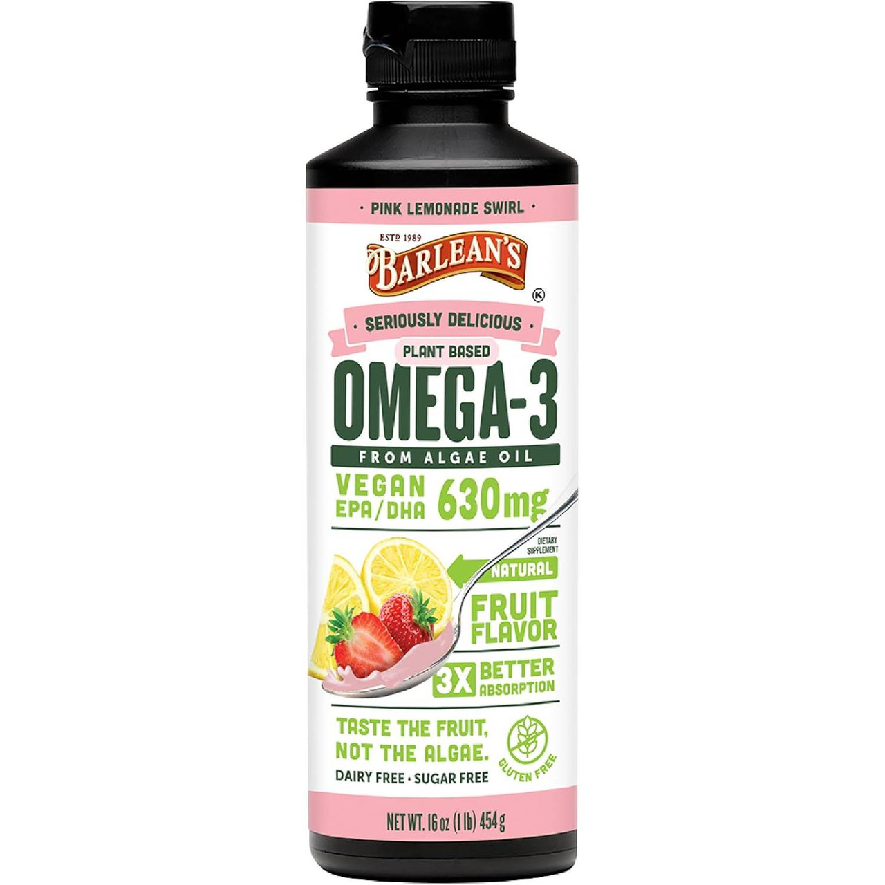 Barleans Organic Oils Seriously Delicious Omega-3 from Algae Oil Pink Lemonade - 454 Grams 40$