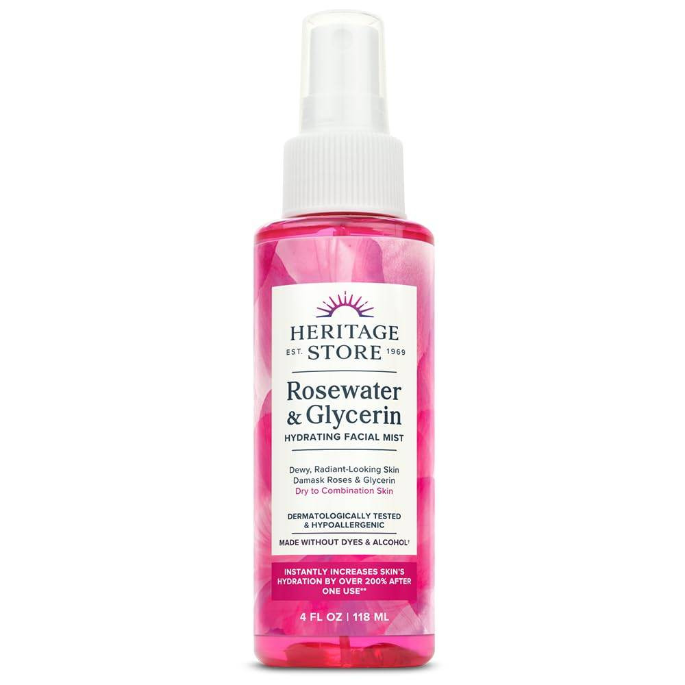 Heritage Store Rosewater & Glycerin w/atomizer spray - 4 Ounces