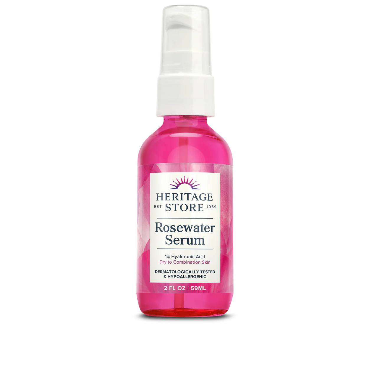 Heritage Store Rosewater Serum with 1% HA Drops - 2 Ounces