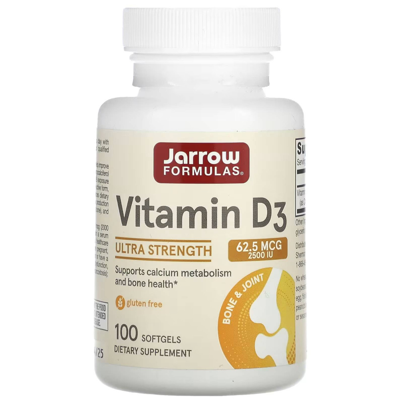 Jarrow Formulas Vitamin D3 2500iu - 100 Softgels 17$