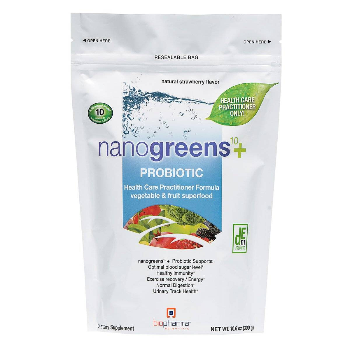 BioPharma Scientific NanoGreens Probiotic - Strawberry - 300 Grams 75$
