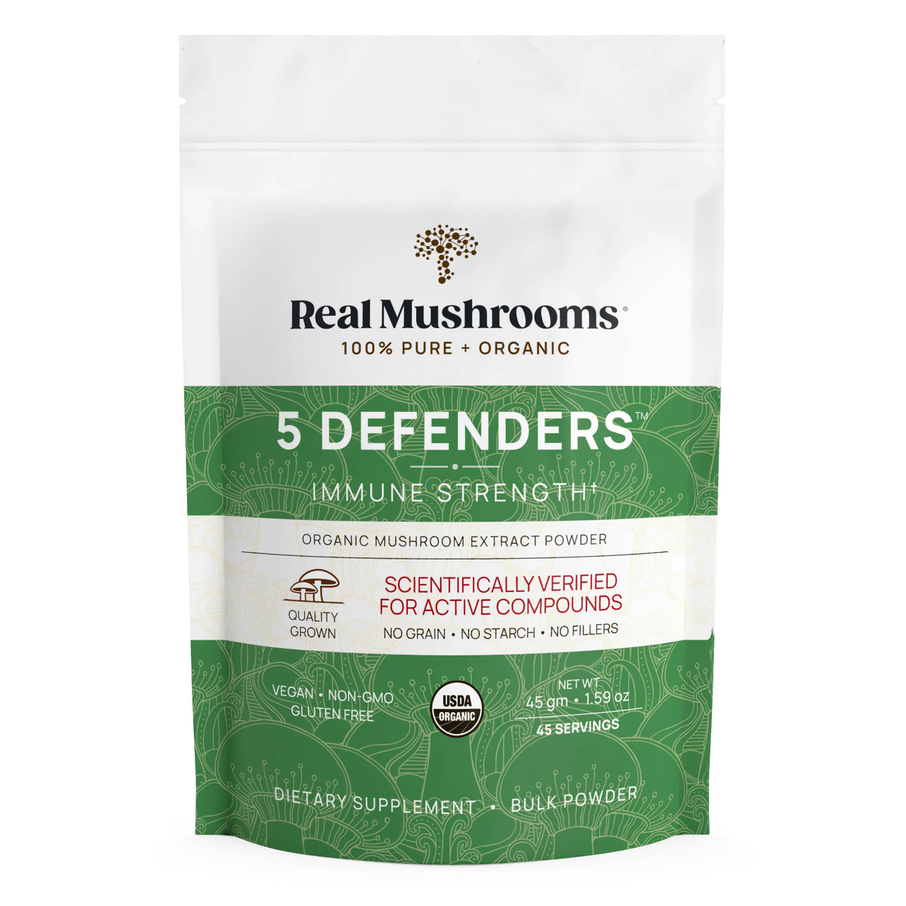 Real Mushrooms 5 Defenders Mushroom Extract Blend Powder - 45 Grams