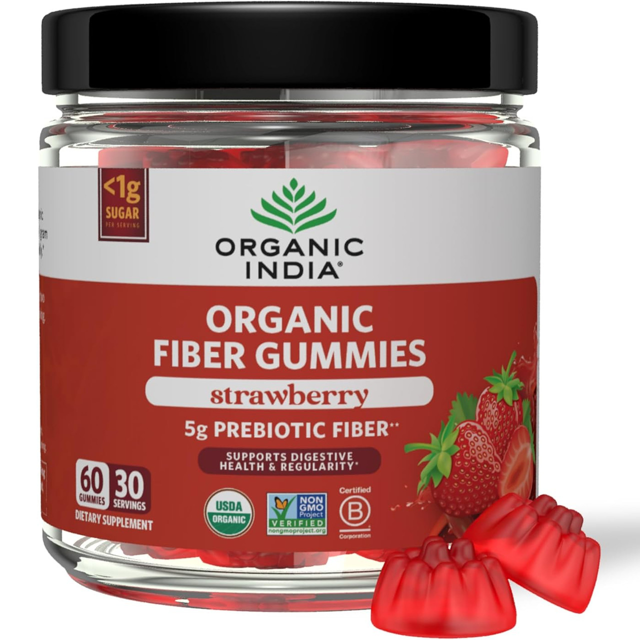 Organic India Organic Fiber Gummies Strawberry - 60 Gummies 27$
