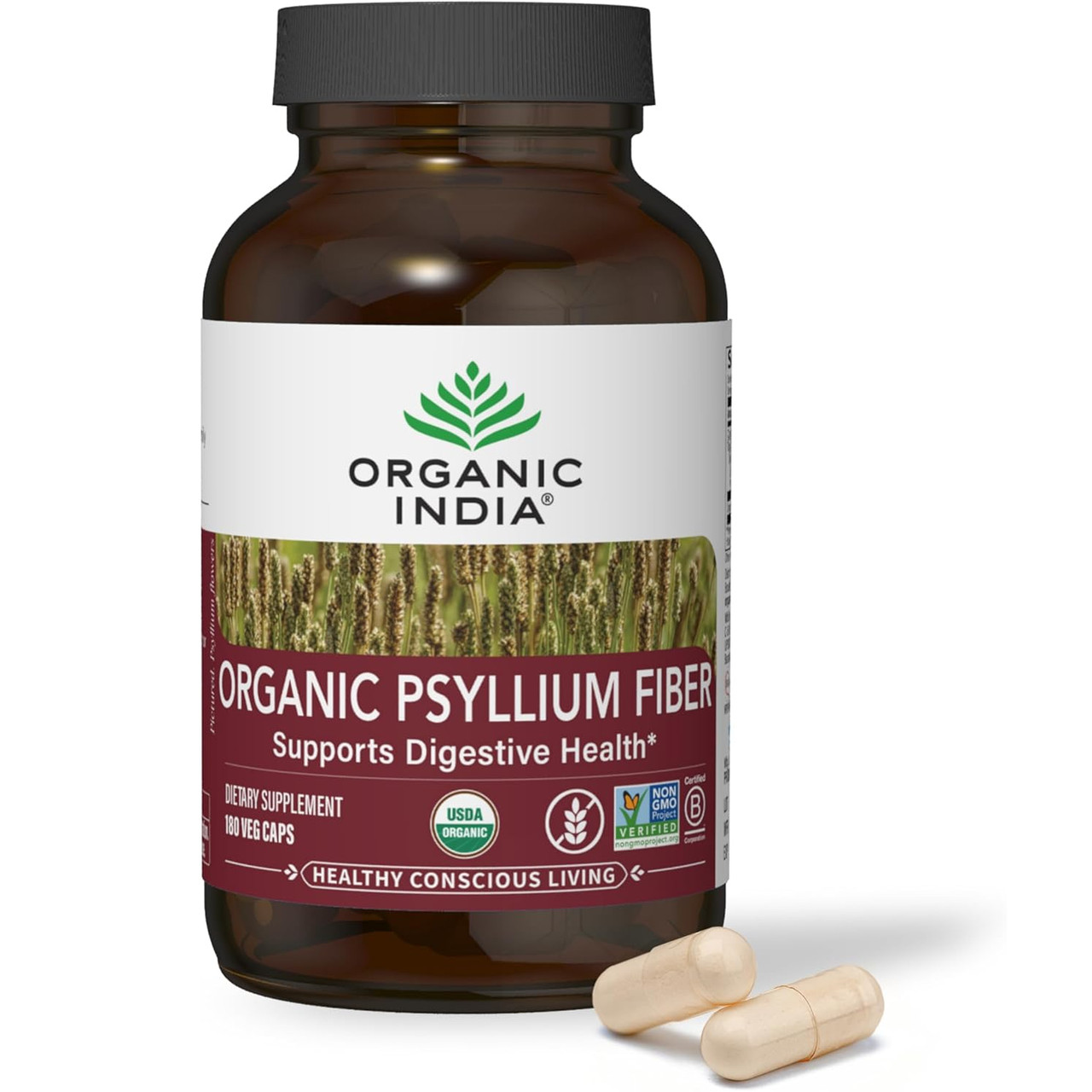 Organic India Whole Husk Psyllium - 180 Capsules 19$